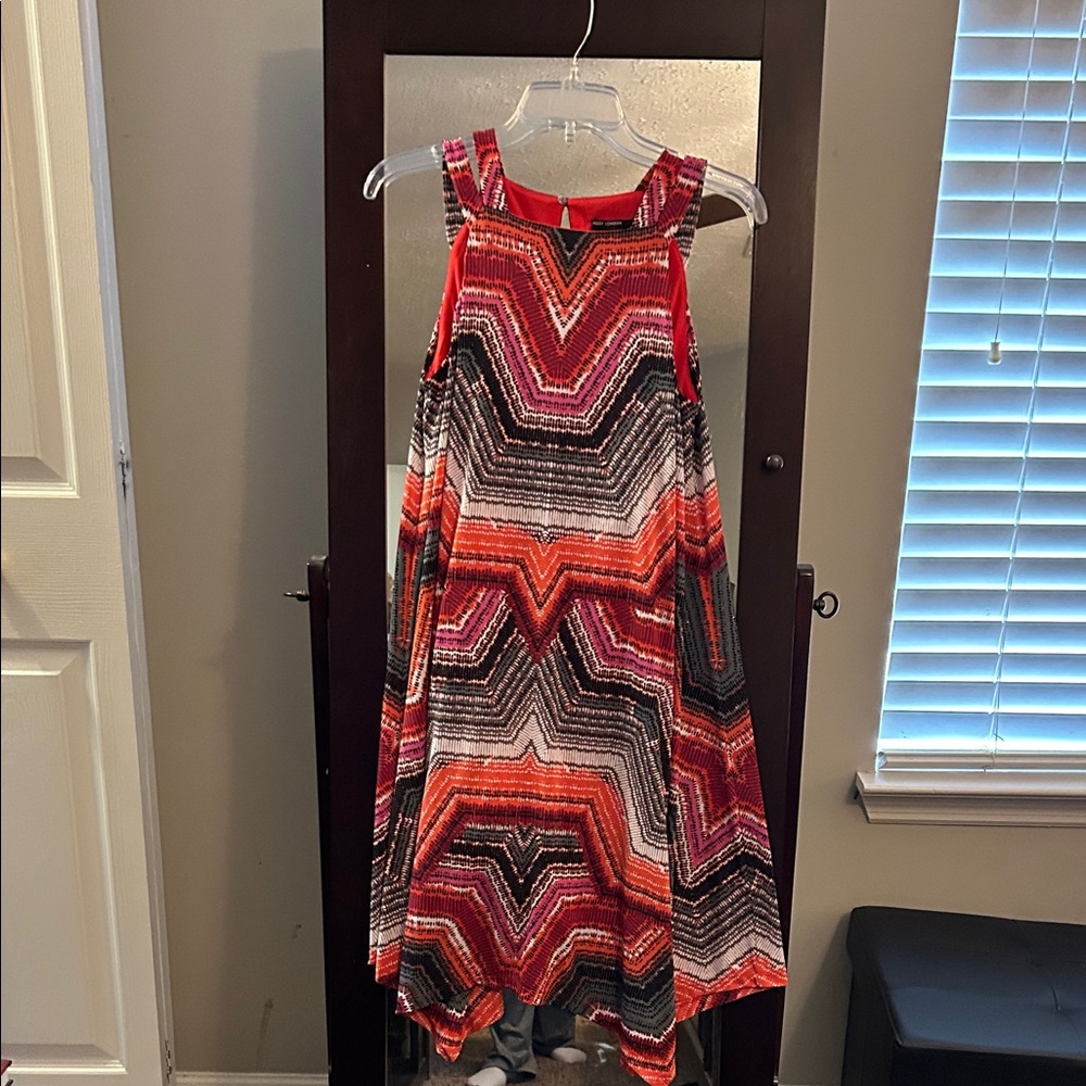 Maggy London Chevron Swing Dress in Red, Orange & Pink